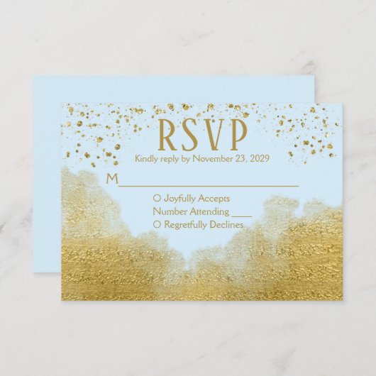 Ice Blue Gold Confetti RSVP Weddenschap Response (Voorkant / Achterkant)