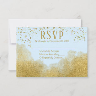 Ice Blue Gold Confetti RSVP Weddenschap Response