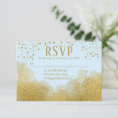 Ice Blue Gold Confetti RSVP Weddenschap Response Kaartje (Staand voorkant)