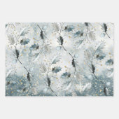 Ice Blue Gray Winter Holly Berries Golden Snowfall Inpakpapier Vel (Voorkant)