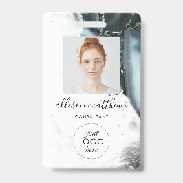 Ice Blue Grey Black Marmer Achtergrond Badge