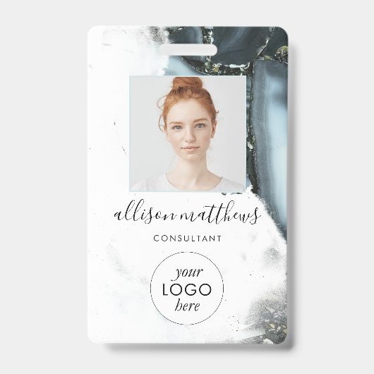 Ice Blue Grey Black Marmer Achtergrond Badge (Voorkant)