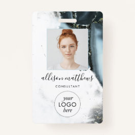 Ice Blue Grey Black Marmer Achtergrond Badge