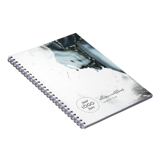 Ice Blue Grey Black Marmer Achtergrond Notitieboek (Rechterzijde)