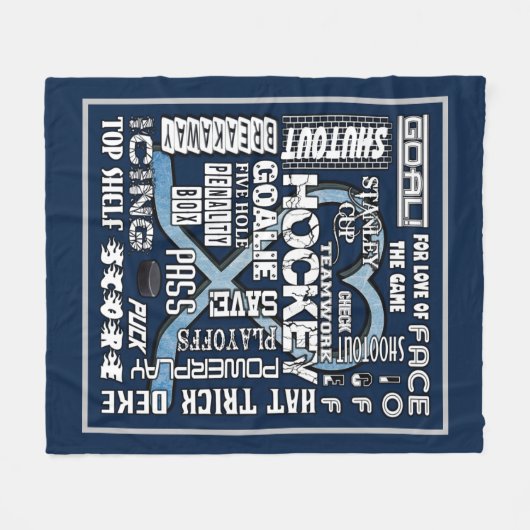 Ice Blue Heart Hockey Words White Logo 2 Fleece Deken (Voorkant (Horizontaal))