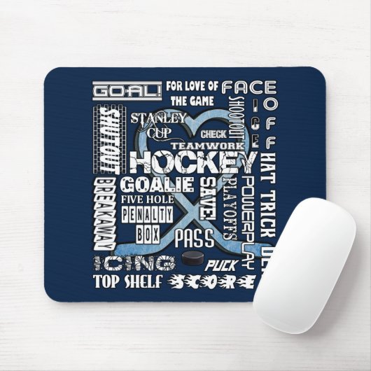 Ice Blue Heart Hockey Words White Logo 2 Muismat (Met muis)