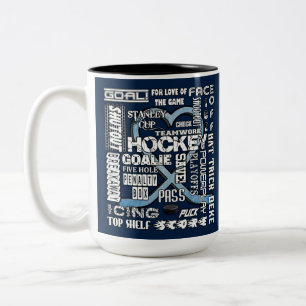 Ice Blue Heart Hockey Words White Logo 2 Tweekleurige Koffiemok