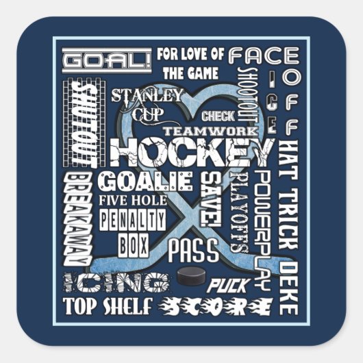 Ice Blue Heart Hockey Words White Logo 2 Vierkante Sticker (Voorkant)