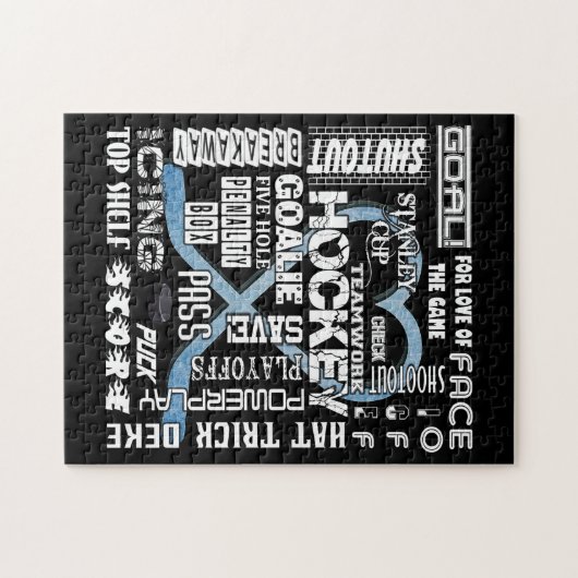 Ice Blue Heart Hockey Words White Logo Legpuzzel (Horizontaal)