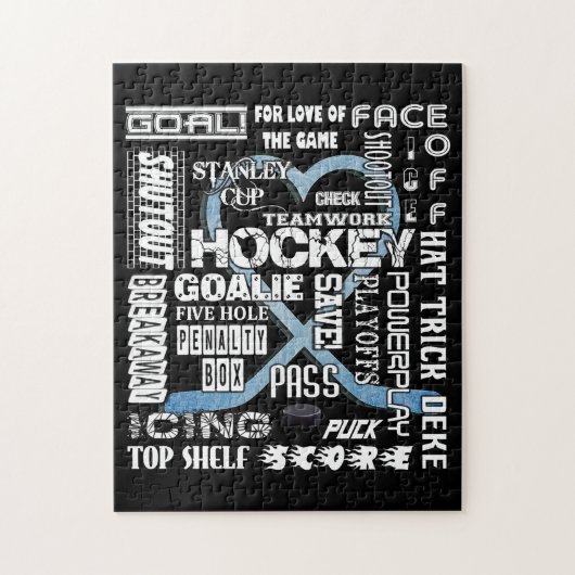 Ice Blue Heart Hockey Words White Logo Legpuzzel (Verticaal)
