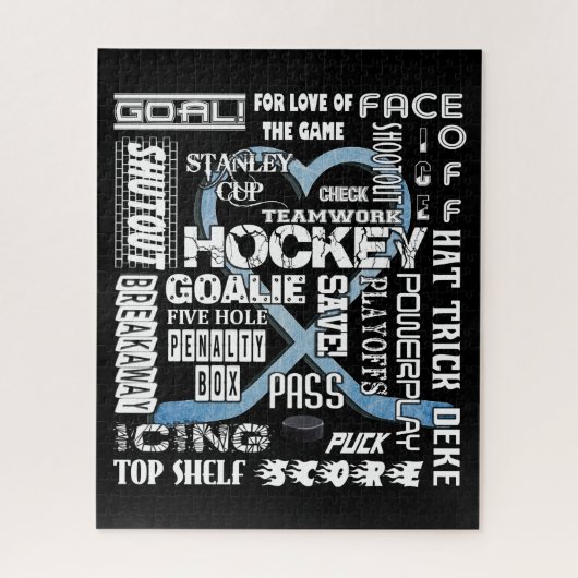 Ice Blue Heart Hockey Words White Logo Legpuzzel (Verticaal)