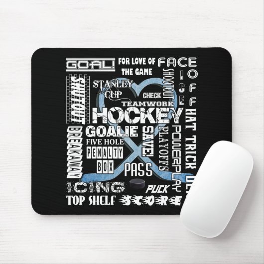 Ice Blue Heart Hockey Words White Logo Muismat (Met muis)