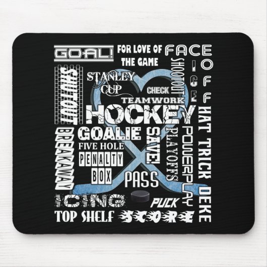 Ice Blue Heart Hockey Words White Logo Muismat (Voorkant)