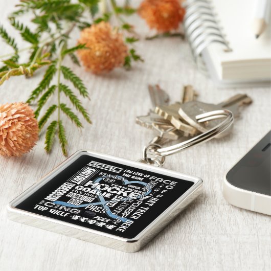 Ice Blue Heart Hockey Words White Logo Sleutelhanger (Zijkant)