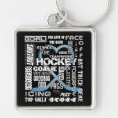 Ice Blue Heart Hockey Words White Logo Sleutelhanger (Voorkant)