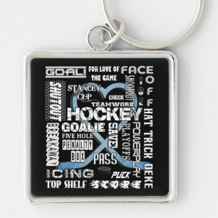 Ice Blue Heart Hockey Words White Logo Sleutelhanger