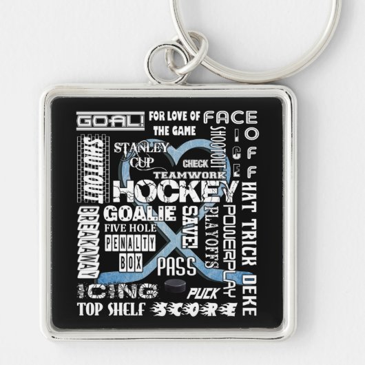 Ice Blue Heart Hockey Words White Logo Sleutelhanger (Voorkant)