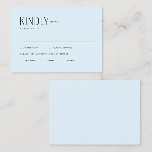 Ice Blue Hedendaagse bruiloft RSVp Informatiekaartje (Voorkant / Achterkant)