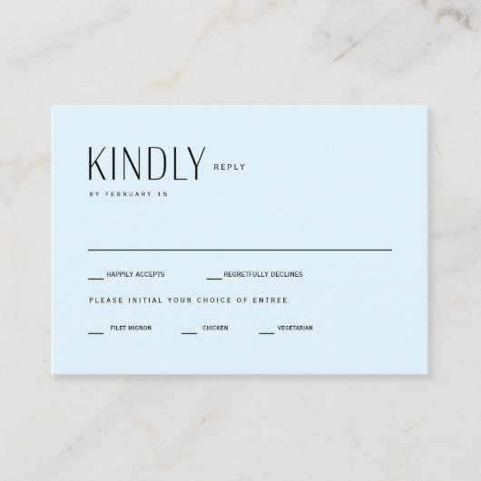 Ice Blue Hedendaagse bruiloft RSVp Informatiekaartje (Voorkant)