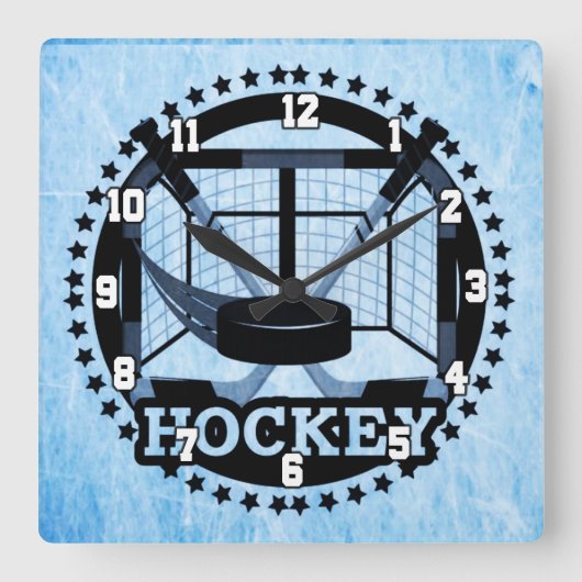 Ice Blue Hockey Vierkante Klok (Voorkant)