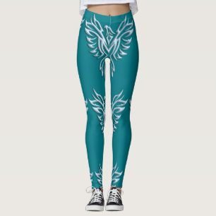  Ice-blue metallic-look Phoenix op Blauwgroen Leggings