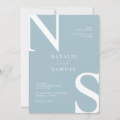 Ice Blue Minimalist & Elegant Bold Initiaal Bruilo Kaart (Voorkant)
