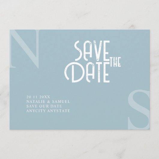 Ice Blue minimalistische & elegante gewaagde Initi Save The Date (Voorkant)
