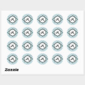 Ice Blue Modern-Retro Stripe Diamond met monogram Ronde Sticker (Vel)