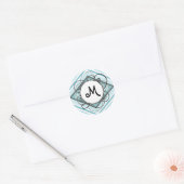 Ice Blue Modern-Retro Stripe Diamond met monogram Ronde Sticker (Envelop)