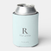 Ice Blue Monogram en Paar Namen Bruiloft Blikjeskoeler (Blikje Voorkant)