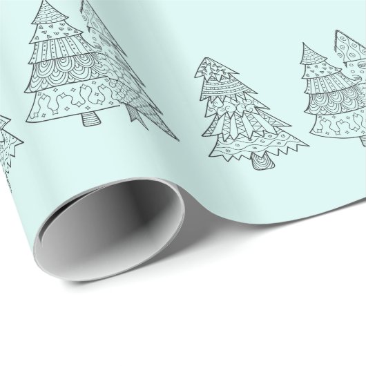 Ice blue pastel elegant stijlvolle kerstbomen cadeaupapier (Rol Hoek)