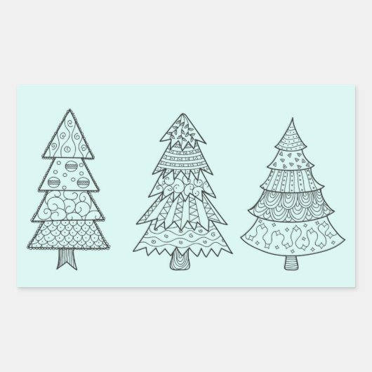 Ice blue pastel elegant stijlvolle kerstbomen rechthoekige sticker (Voorkant)