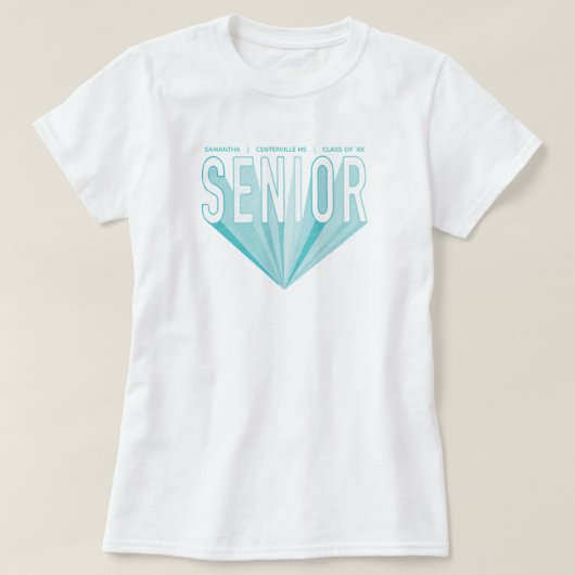 Ice Blue Pencil Sketch Senior Radiating Letters T-shirt (Design voorkant)