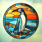 Ice Blue Penguin Sunset Faux Glas in lood Raamsticker (Vel 3)
