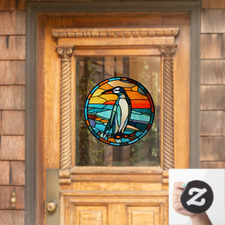 Ice Blue Penguin Sunset Faux Glas in lood Raamsticker