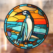 Ice Blue Penguin Sunset Faux Glas in lood Raamsticker (Vel 2)