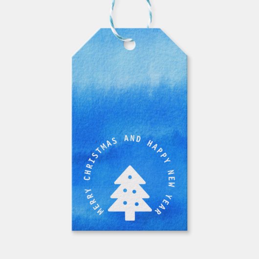 Ice Blue Pine Tree-Label voor kerstcadeautjes Cadeaulabel (Voorkant)