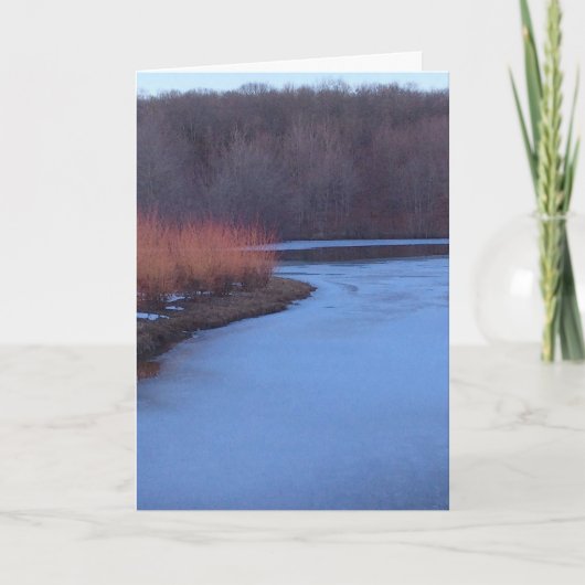 Ice Blue Pond en Red Struiken - Feestdagen Kaart (Voorkant)