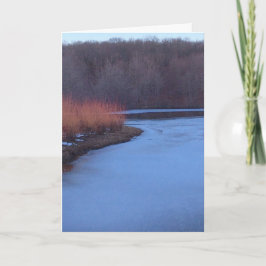 Ice Blue Pond en Red Struiken - Feestdagen Kaart