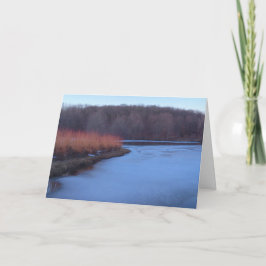 Ice Blue Pond en Red Struiken - Feestdagen Kaart