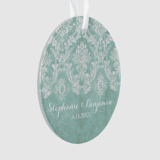 Ice Blue Rustic Damask Pattern Wedding Ornament (voorkant)