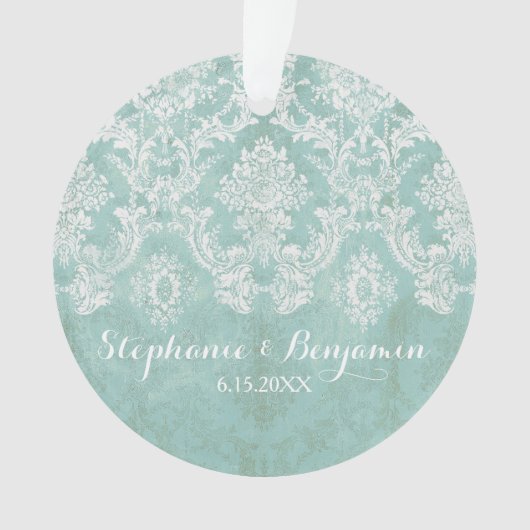 Ice Blue Rustic Damask Pattern Wedding Ornament (voorkant)