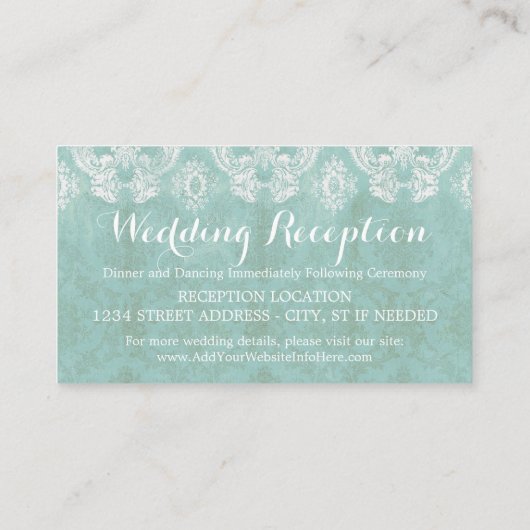 Ice Blue Rustic Damask Wedding Enclosure Card Informatiekaartje (Achterkant)