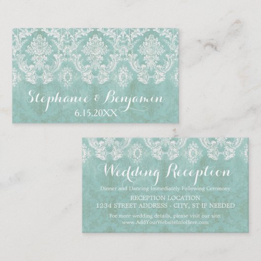 Ice Blue Rustic Damask Wedding Enclosure Card Informatiekaartje (Voorkant / Achterkant)