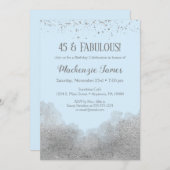 Ice Blue Silver Confetti Birthday Uitnodiging (Voorkant / Achterkant)