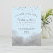 Ice Blue Silver Confetti Bridal Shower-uitnodiging Kaart (Staand voorkant)