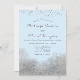 Ice Blue Silver Confetti Wedding Invitation Kaart