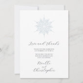 Ice Blue Sneeuwvlok Elegante Winter Bruiloft Foto Bedankkaart (Voorkant)