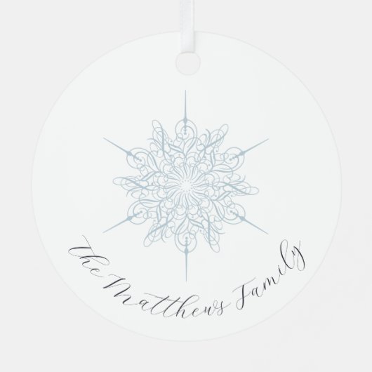 Ice Blue Sneeuwvlok familienaam Kerstmis Metalen Ornament (Achterkant)