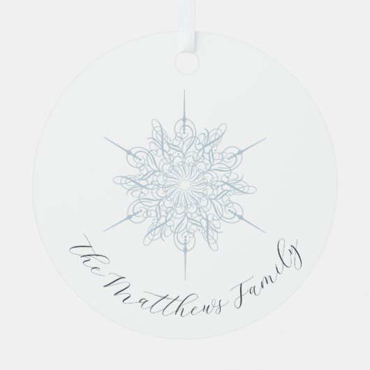 Ice Blue Sneeuwvlok familienaam Kerstmis Metalen Ornament (Voorkant)